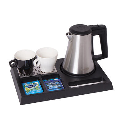Hotel Tray with Brushed Stainless Steel Kettle